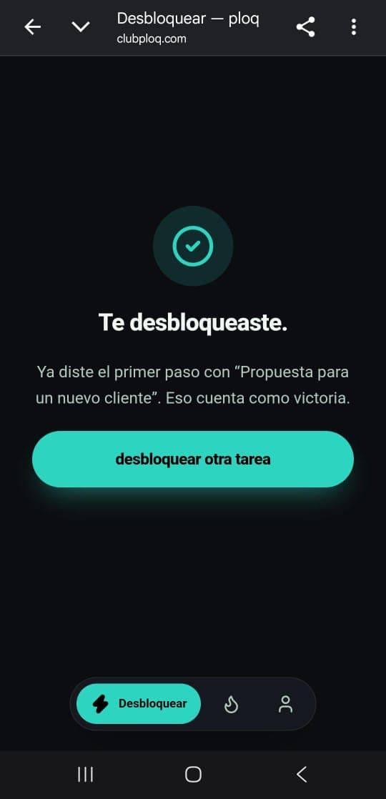 Pantalla de ploq confirmando que desbloqueaste la tarea