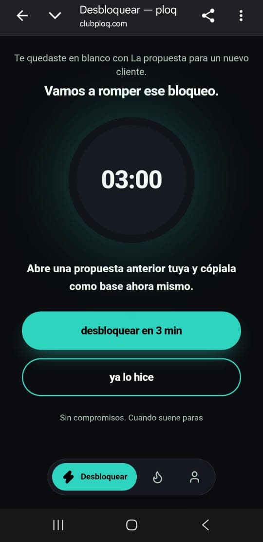 Temporizador de ploq corriendo con un micro-paso concreto de 3 minutos